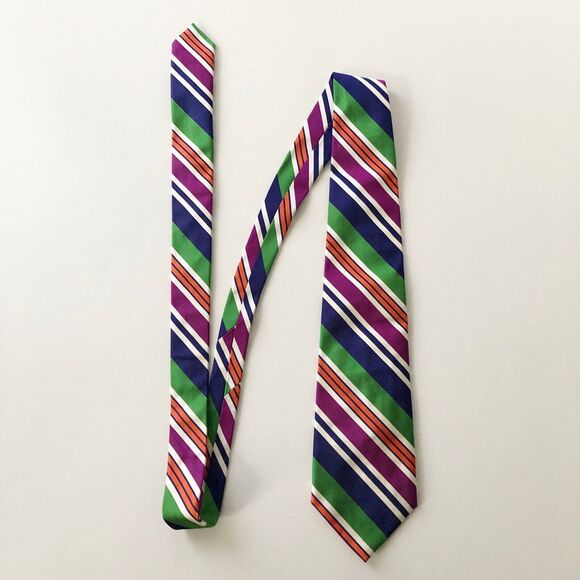 Ralph Lauren Repp Tie Bold Stripes Green Orange Purple Navy White Made Italy - Picture 1 of 7